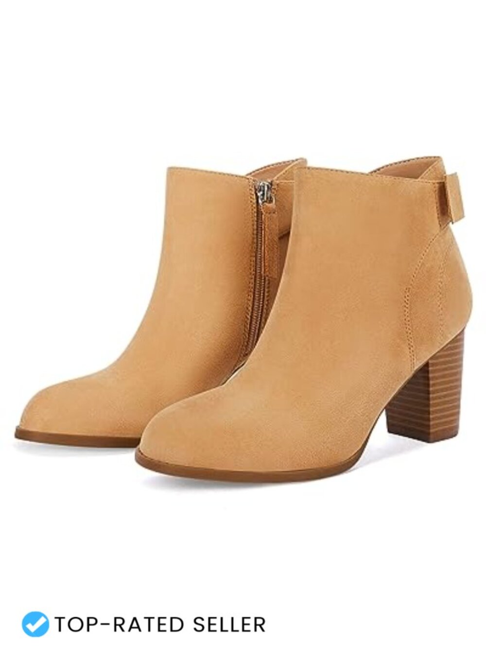 Suede Chunky Heel Bow Tie Ankle Booties Side Zipper